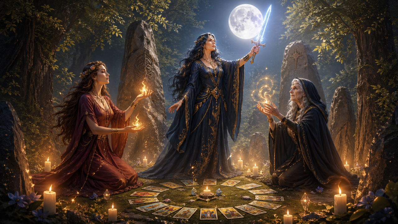 Трите лица на вещицата: Девата, Жрицата и Пазителката